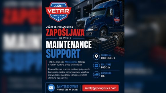 Juzni Vetar Logistics zaposljava na poziciji Maintenance Support