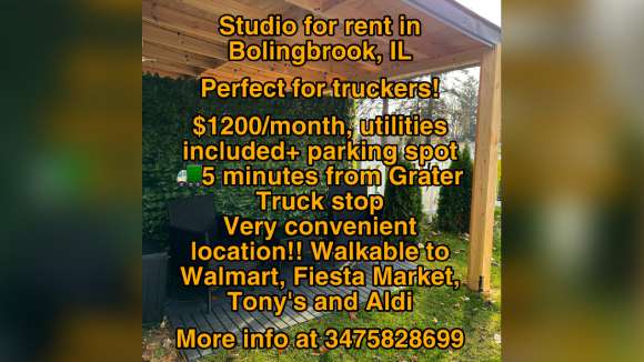 STUDIO FOR RENT IN BOLINGBROOK, IL – PERFECT FOR TRUCKERS!