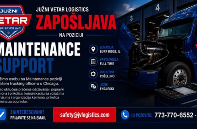 Juzni Vetar Logistics zaposljava na poziciji Maintenance Support